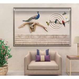 Digital Roller blind with pelment Peacock and birds